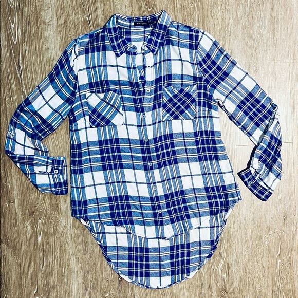 Blu Pepper flannel high low button down shirt size large - Picture 3 of 8